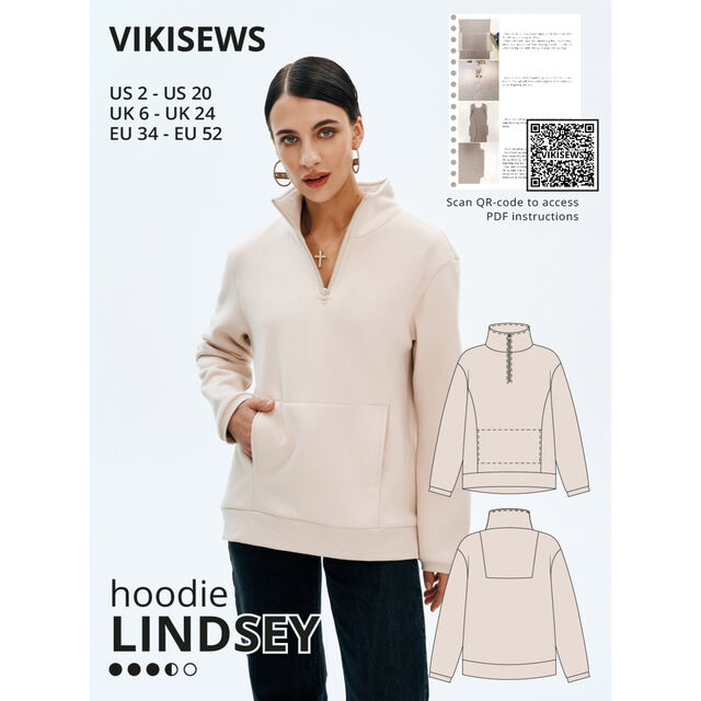 Vikisews - Lindsey Hoodie Sewing Pattern (UK 6-24)